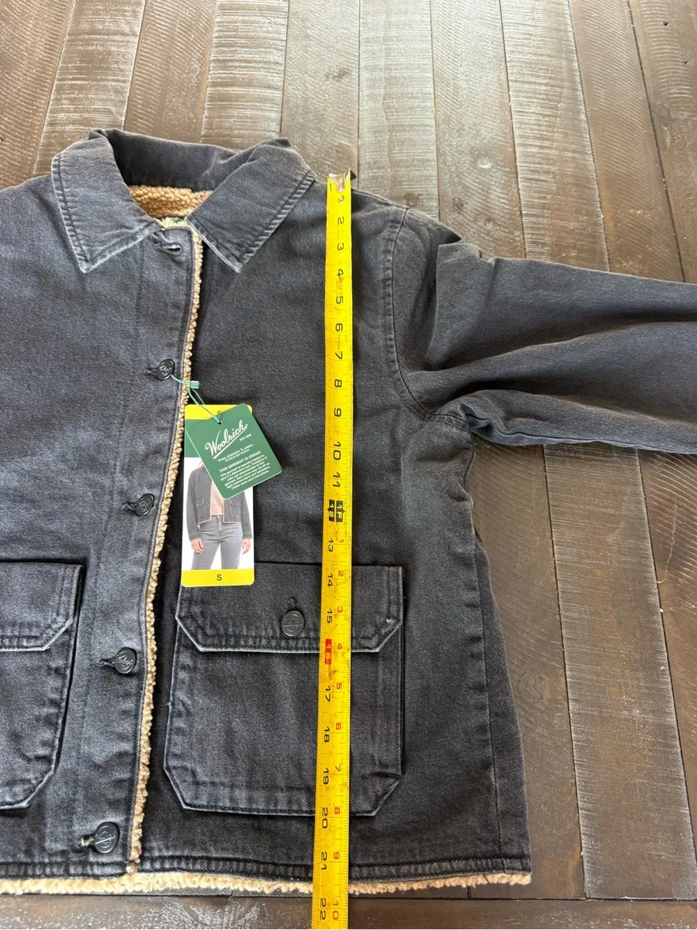 NWT Woolrich Black Denim Jacket with Sherpa Lining - Blue women’s size small